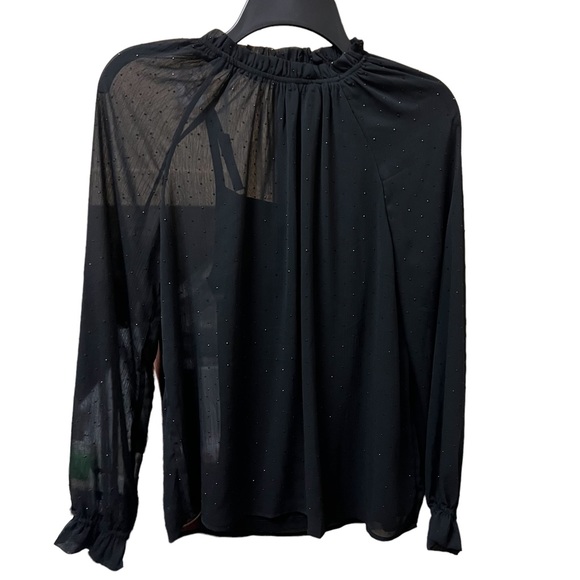 Democracy Black Sparkle Long Sleeve Sheer Rhinestones Blouse with Tank - Picture 3 of 11